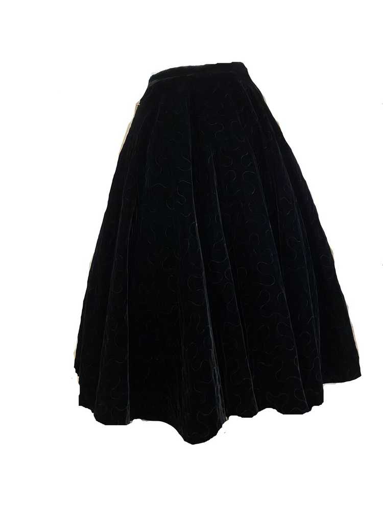50s Black Velvet Quilted Circle Skirt - image 2