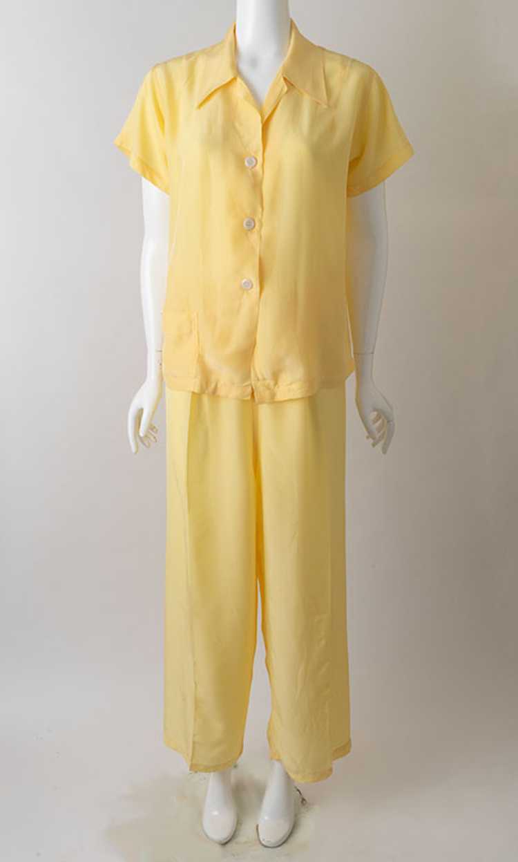 1940s Lemon Yellow Satin Pajamas - image 1