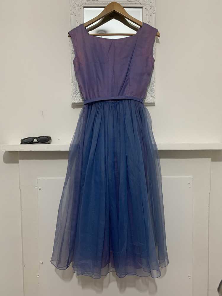 1950s Purple Blue Swing Dress Chiffon Overlayer S… - image 3