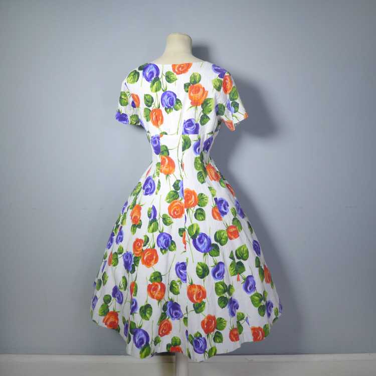 50s 60s PURPLE AND ORANGE FLORAL FIT AND FLARE CO… - image 12