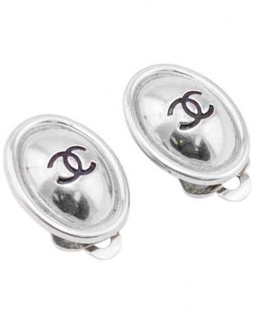 Chanel Spring 1999 Silver Oval CC Logo Earrings