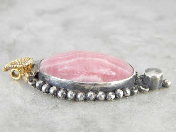 Vintage Rhodochrosite Pendant in Silver and Gold - image 3