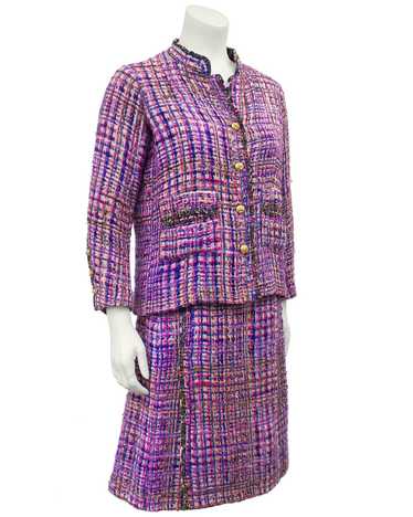 Chanel Couture Purple and Pink Boucle Suit