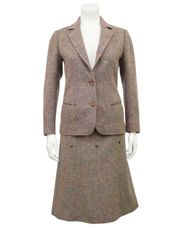 Celine Brown Herringbone Wool Skirt Suit - image 2