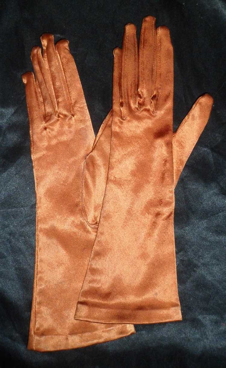 Vintage Deep Copper Satin Petite Gloves - image 2