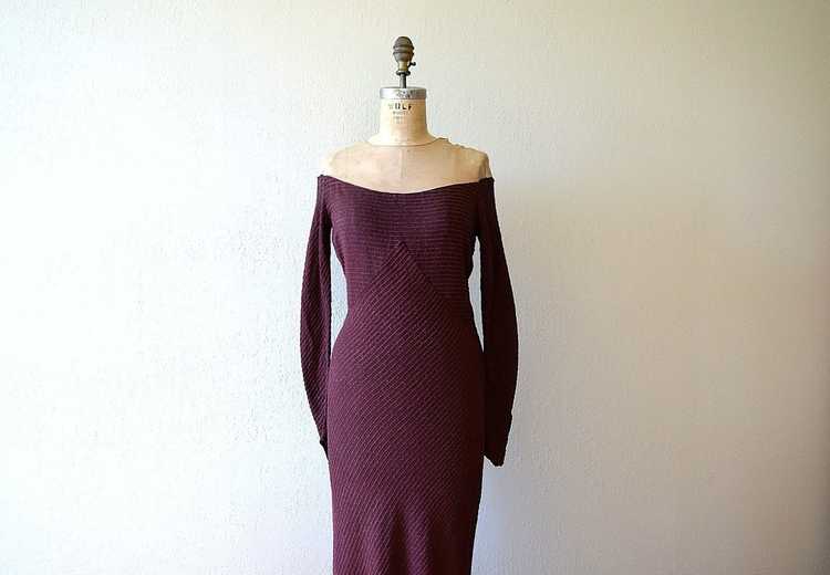1930s knit gown . vintage 30s purple rayon knit d… - image 1
