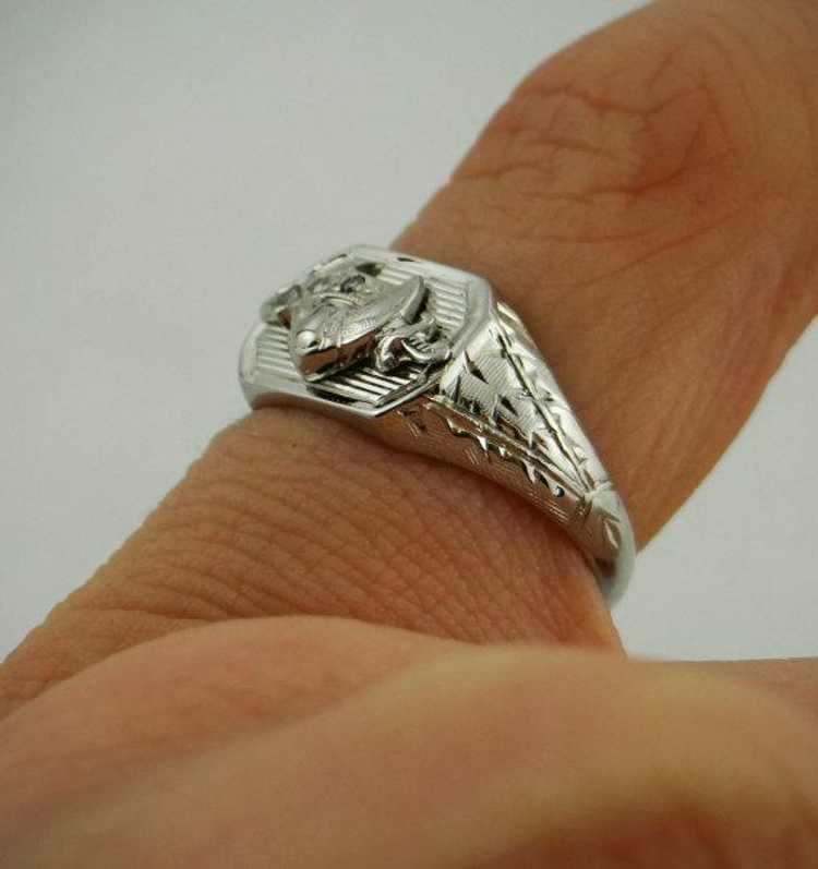 Vintage Diamond Shriner's White Gold Pinky Ring - image 3