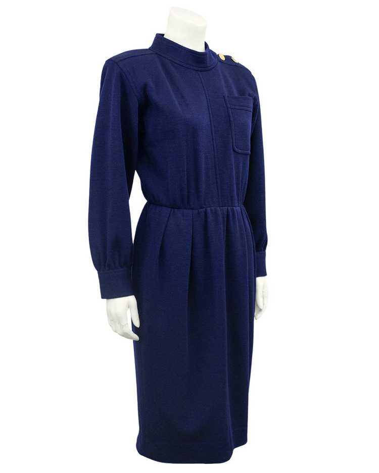 Yves Saint Laurent Navy Wool Day Dress - image 1