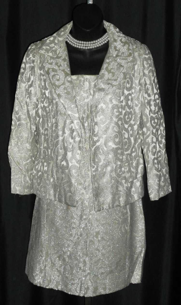 Bold & Sparkly Vintage 1960's 2 Piece Silver Lame… - image 2