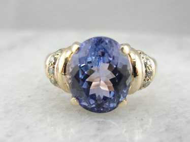 Indigo Purple Tanzanite and Diamond Ring in Yello… - image 1