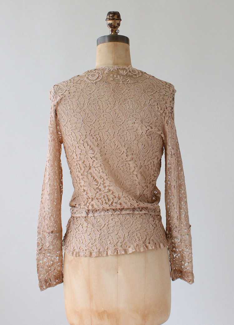 Vintage 1930s Nude Lace Blouse with Glass Buttons - image 7