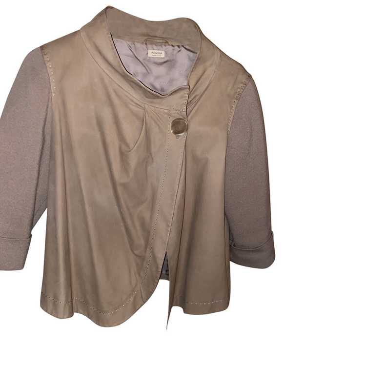Agnona Jacket/Coat Leather in Beige - image 1