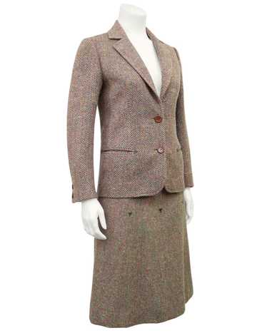 Celine Brown Herringbone Wool Skirt Suit - image 1