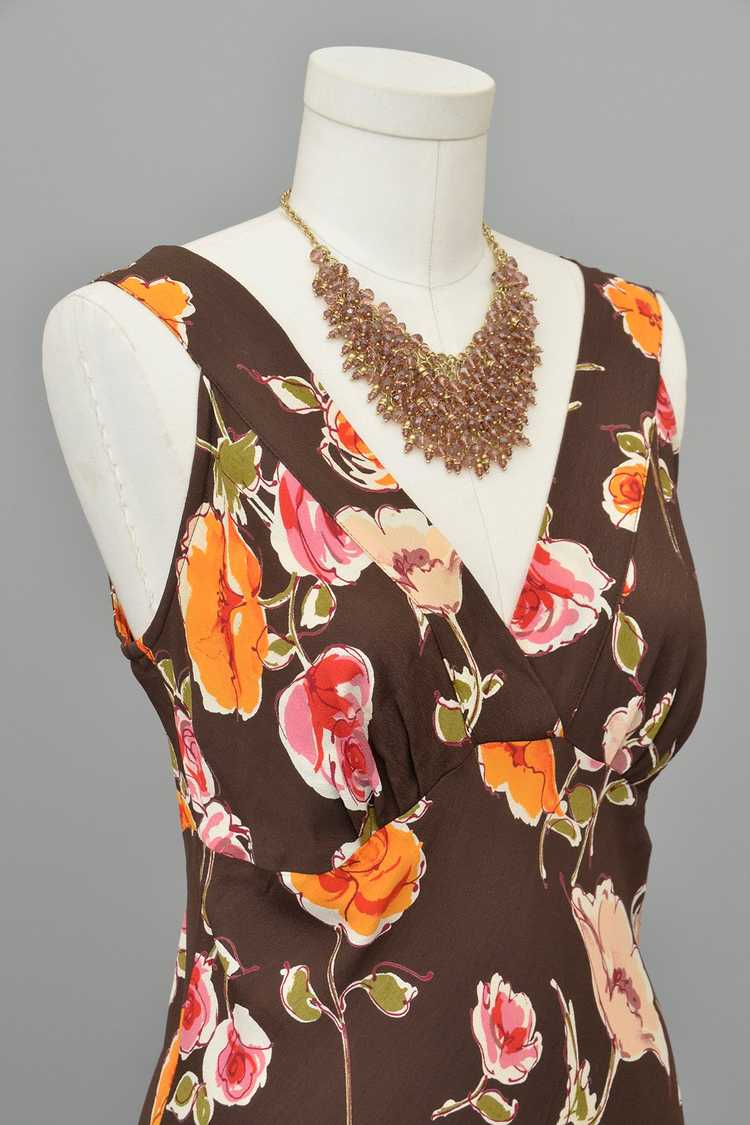 1970s or 90s doing 30s Brown Floral Print Bias St… - image 2