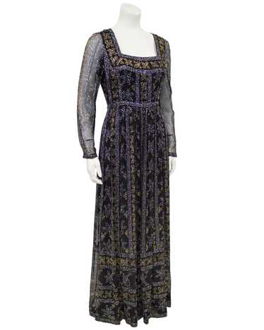 Malcolm Starr Black Chiffon Gown with Silver and G