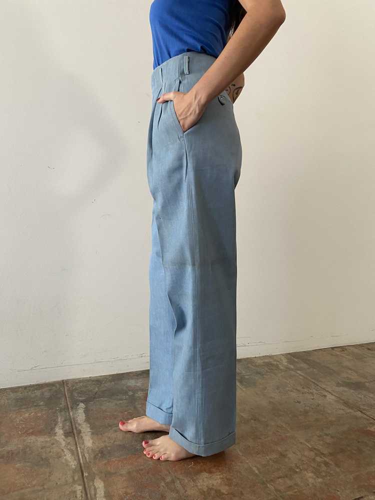 40s Chambray Hollywood Waist Pleated Trouser - image 4