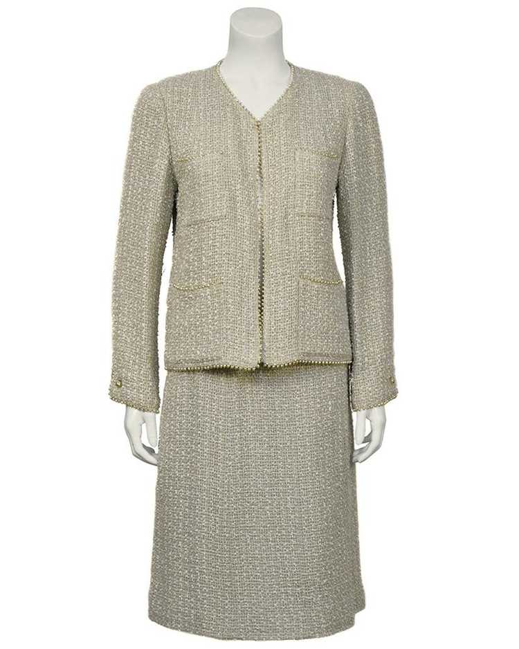 Chanel Pearl Trim Boucle Skirt Suit - image 1