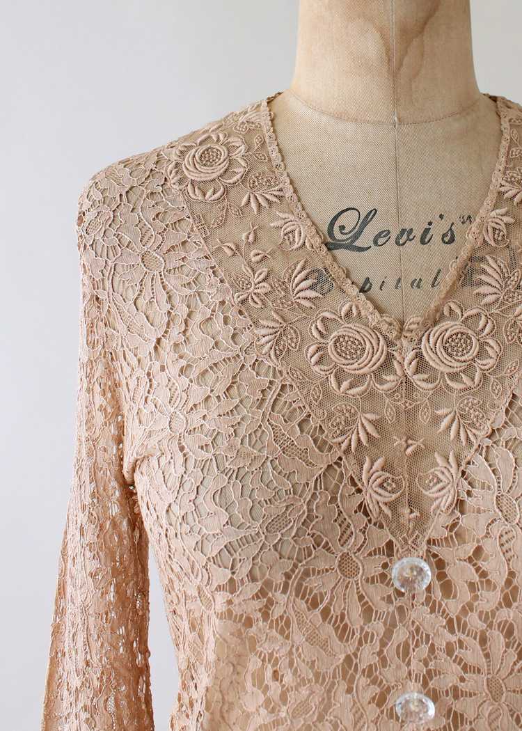 Vintage 1930s Nude Lace Blouse with Glass Buttons - image 3