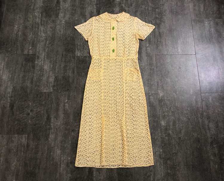 1930s yellow eyelet dress . vintage 30s dress - image 3