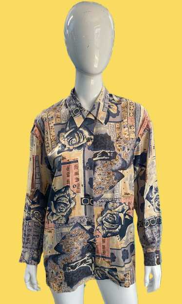 1990’s Ted Lapidus Garden Print Silk Buttondown - image 1
