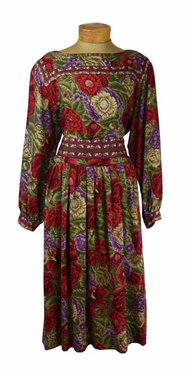 Vintage 1970s Albert Nipon Wool Rose Dress - image 1