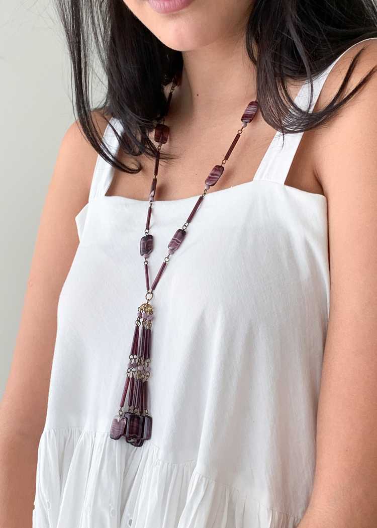 Vintage 1920s Purple Glass Tassel Necklace - image 2