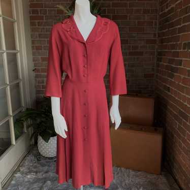 1940s Cranberry Red Rayon Crepe Dress - image 1