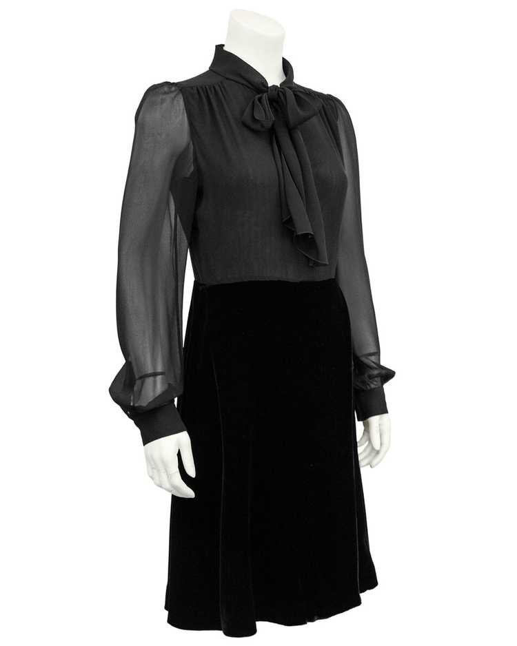 Valentino Black Chiffon and Velvet Dress Shirt Dr… - image 1