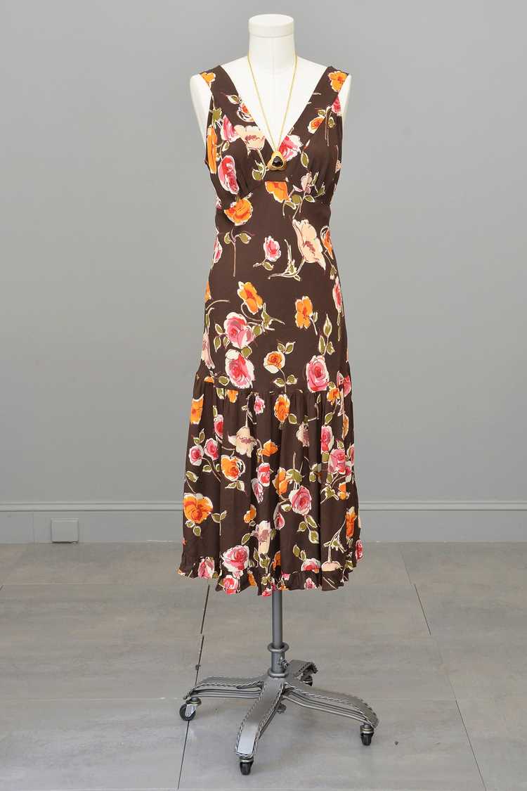 1970s or 90s doing 30s Brown Floral Print Bias St… - image 10
