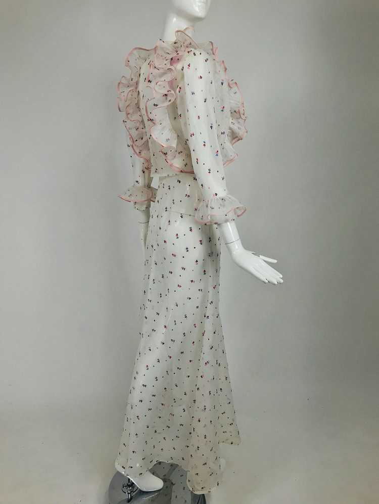 Vintage 1930s Embroidered White Organdy Ruffle Tr… - image 11