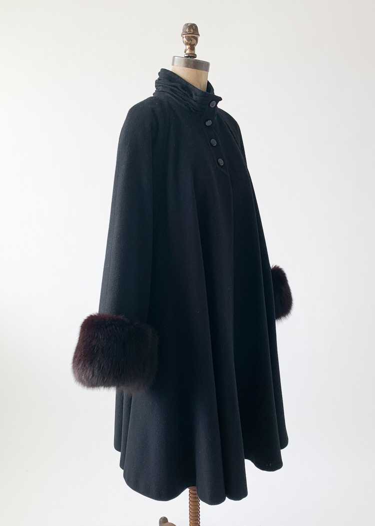 Vintage 1980s Black Swing Coat with Mink Trim - image 4