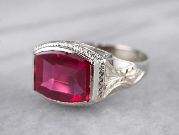 East to West Art Deco Synthetic Ruby White Gold R… - image 3