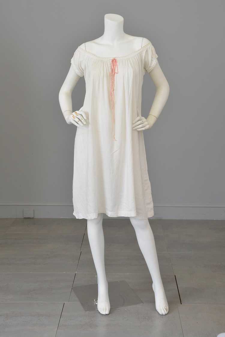 1930s White Linen/Flax Trapeze Peasant Nightie Dr… - image 1