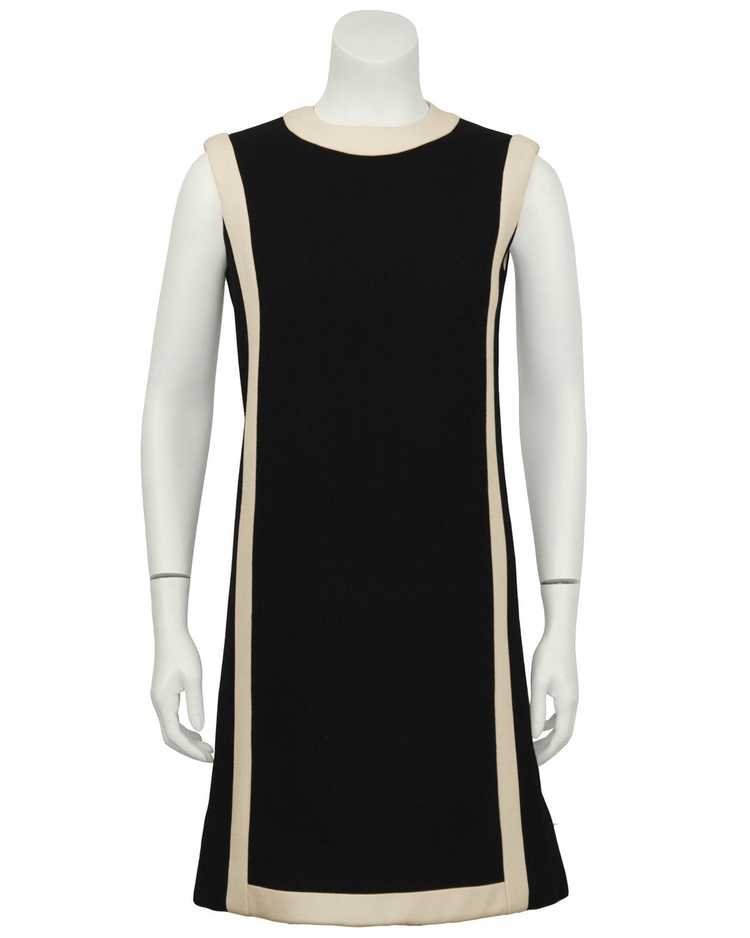 Black Wool Shift Dress with Cream Detail - image 2