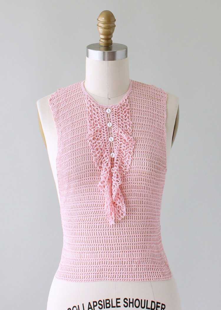 Vintage 1930s Pink Sweater Knit Ruffled Dickie - image 1