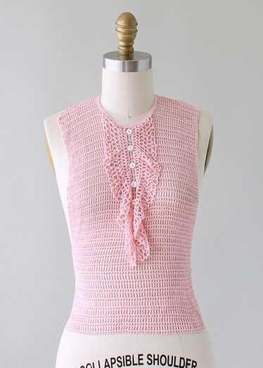 Vintage 1930s Pink Sweater Knit Ruffled Dickie - image 1