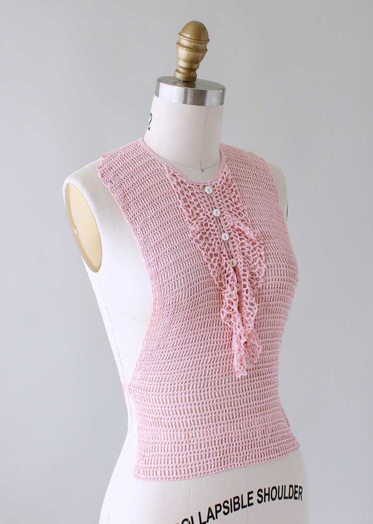 Vintage 1930s Pink Sweater Knit Ruffled Dickie - image 4