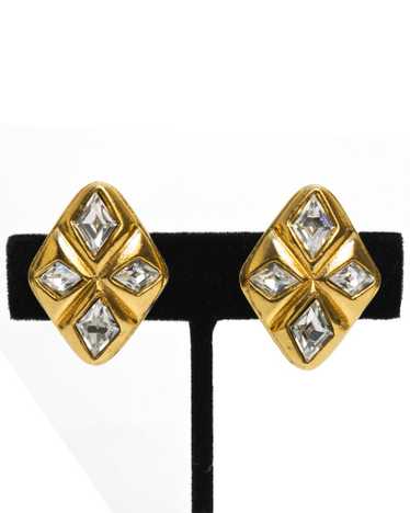 Chanel Gold Diamond Shaped Rhinestone Earrings