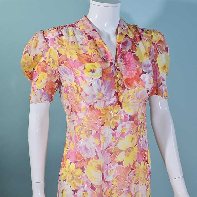 Vintage 1930s Sheer Floral Print Maxi Dress Puff … - image 9