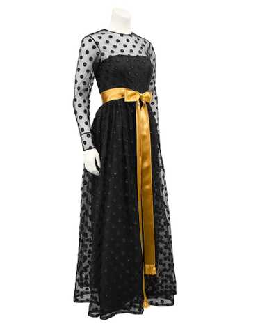 Black Long Sleeve Gown with Polka Dot Net Overlay 