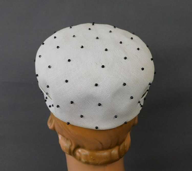 Vintage White Straw Hat with Black Studs, 1950s, … - image 8