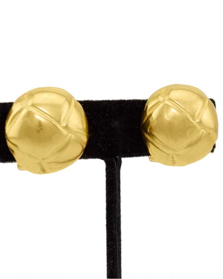 Chanel Gold Quilted Clip On Earrings - image 2