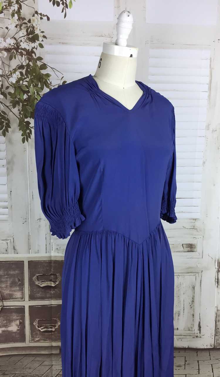Original 1930s Rayon Crepe Vintage Blue Day Dress - image 5