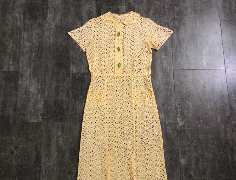 1930s yellow eyelet dress . vintage 30s dress - image 1