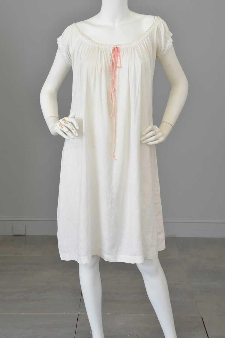 1930s White Linen/Flax Trapeze Peasant Nightie Dr… - image 4