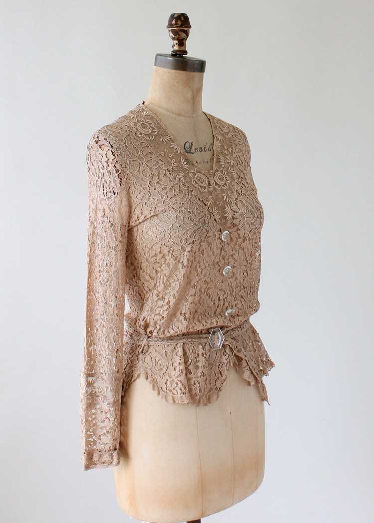 Vintage 1930s Nude Lace Blouse with Glass Buttons - image 2