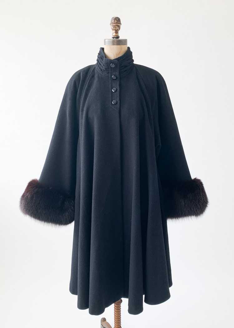 Vintage 1980s Black Swing Coat with Mink Trim - image 1