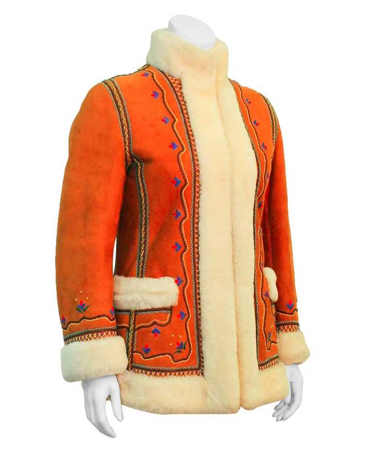 Tan Shearling Embroidered Coat - image 1