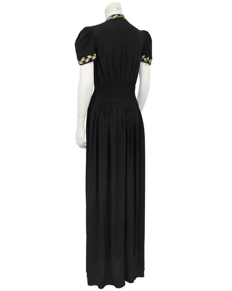 Black Moss Crepe and Gold Thread Evening Dress - image 2