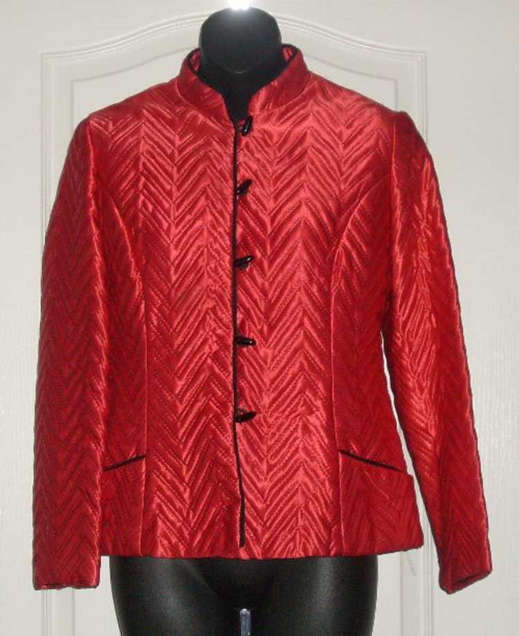 Vintage Red Quilted Satin Jacket 34 - image 1